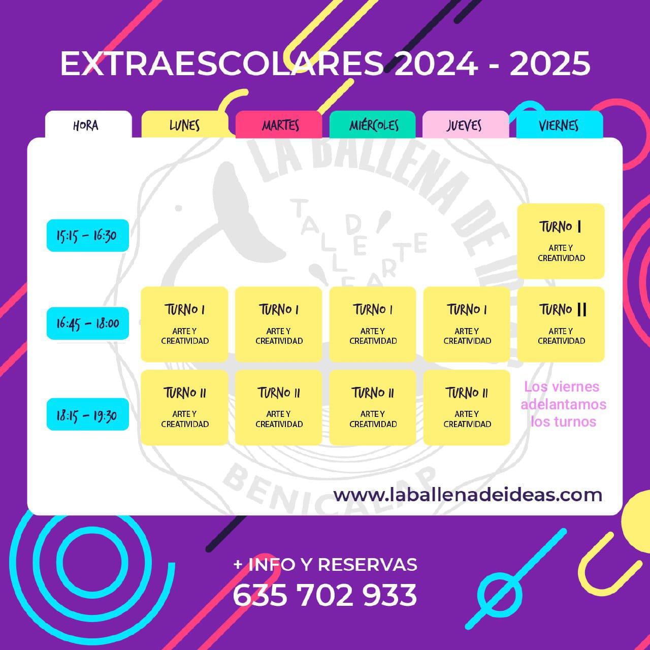 calendario clases extraescolares infantiles